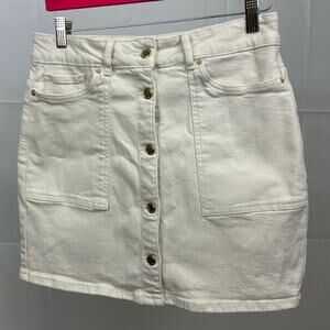 Michael Kors Cream Denim Button Front Mini Skirt Size 6
